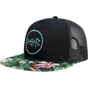 Black/tropical  100% cotton shell and 100% polyester sweatband; Nylon mesh Hat